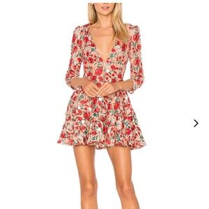 NWT Lovers + Friends Vira Mini Dress - Nude Floral V Neck Dress